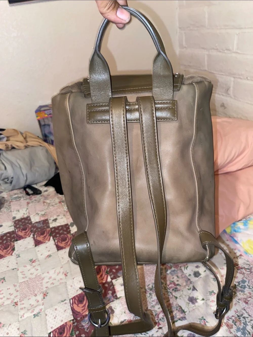 Men's Olive Green Stud-Trim Backpack